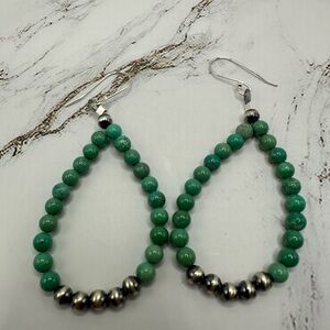 Elegant Green Turquoise and Silver Beaded Earrings